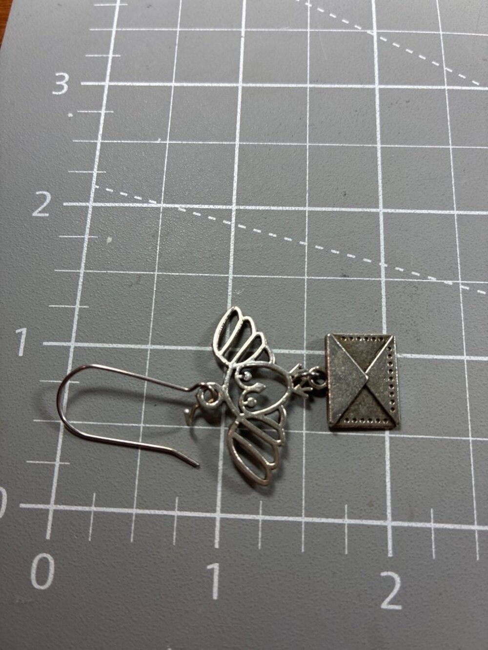 Owl & Letter Dangle Earrings Silver Tone Pierced Wire Whimsical Bookish Jewelry - Picture 6 of 6